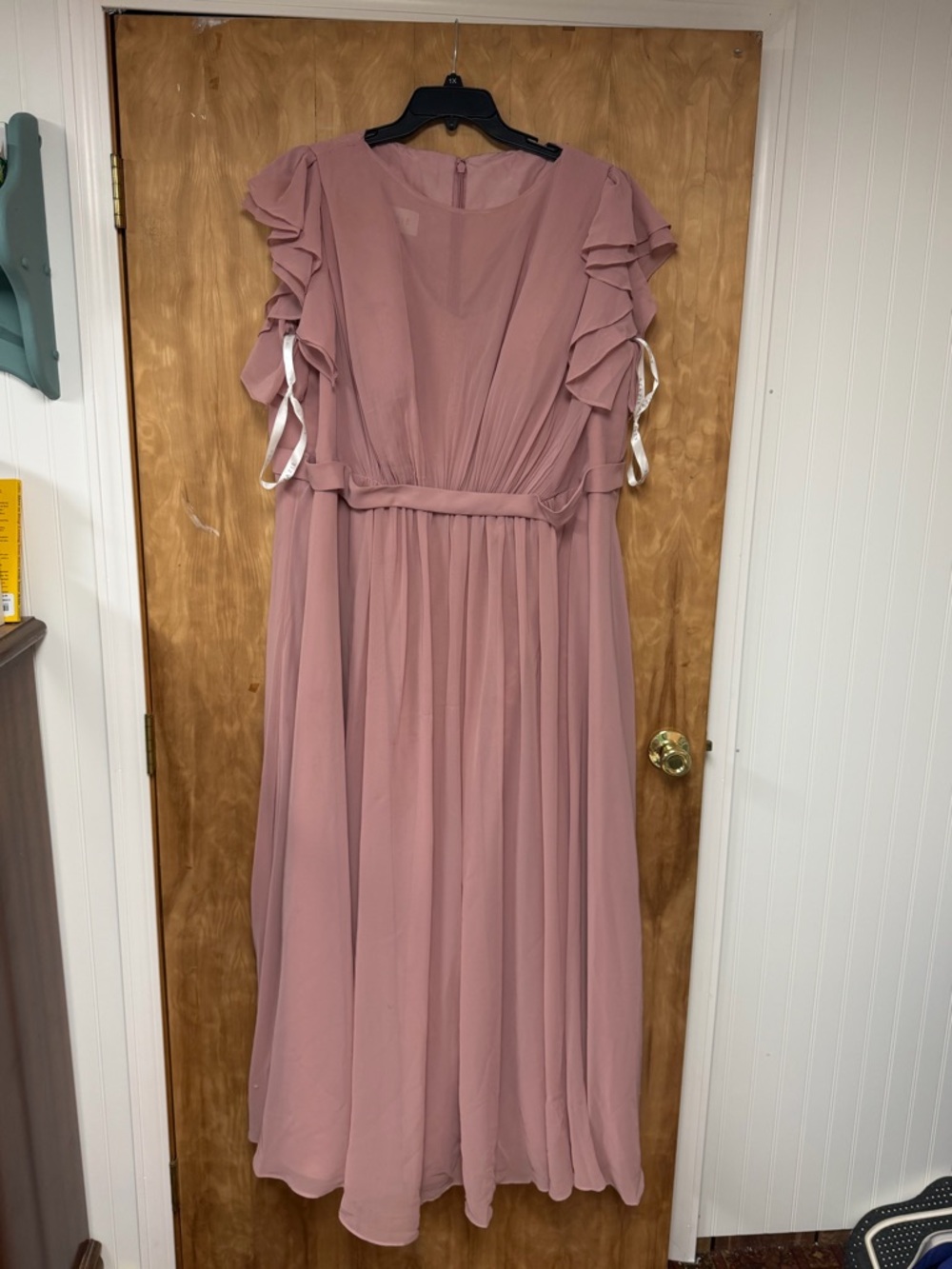 Mauve Ruffle Sleeve Chiffon Maxi Dress